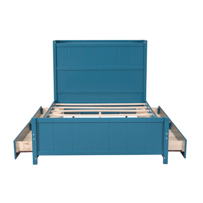Full Platform Bed with Storage Shelves Blue