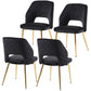 Black Velvet Dining Chairs with Metal Legs and Hollow Back, Set of 4 for Modern Dining Rooms