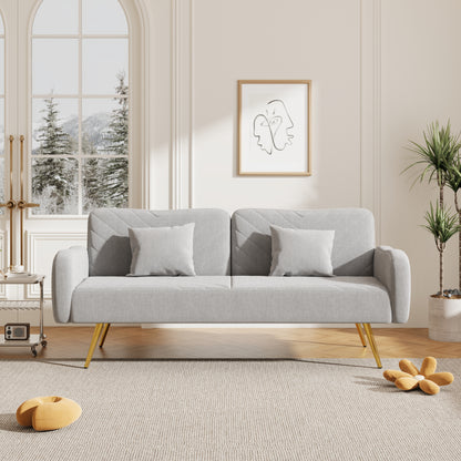 Gray Fabric Double Sofa with Split Backrest and Two Throw Pillows