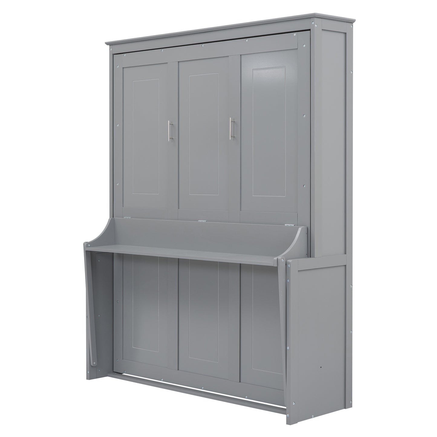 Queen Size Murphy Bed with Built-In Shelf, Space-Saving Design in Modern Gray Finish