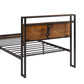 Dual size metal platform bed frame with wooden headboard and footrest, USB LINER, LED lights