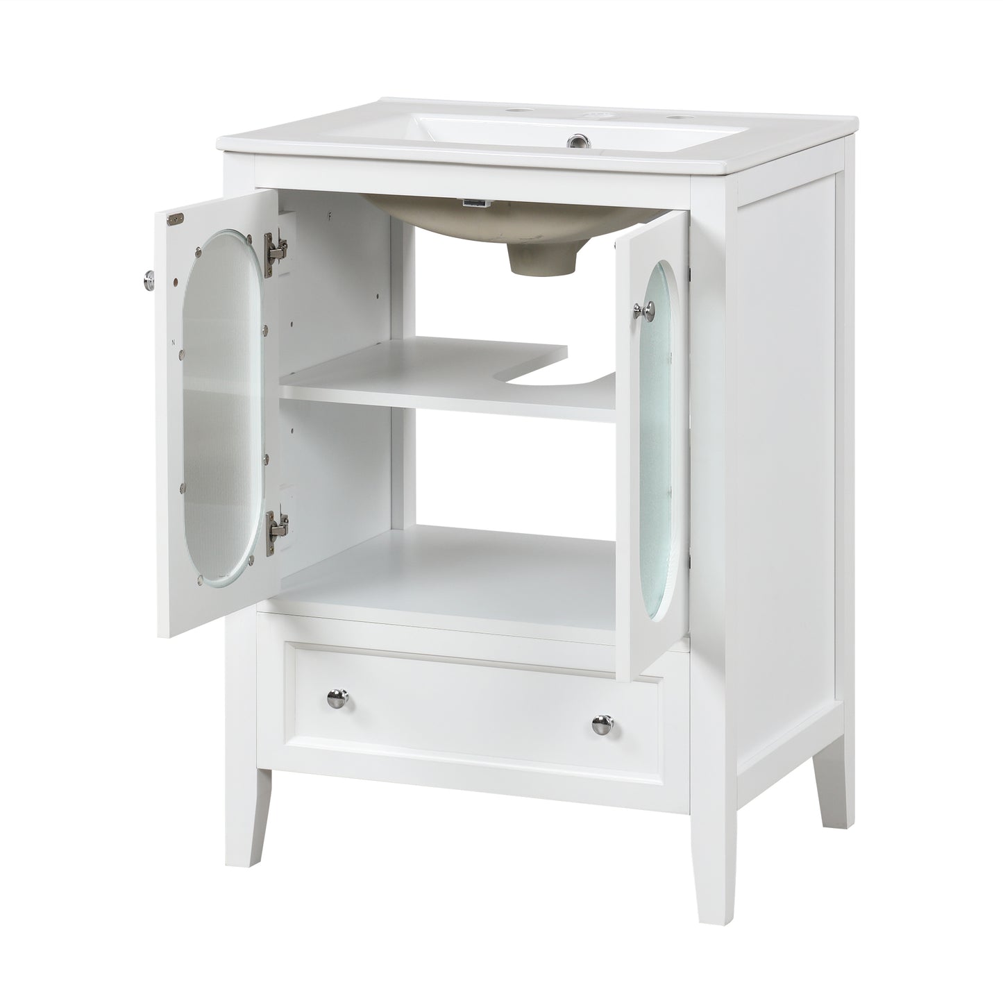 Bathroom Vanity with Sink, Bathroom Vanity Cabinet with One Drawer and Doors, Adjustable Shelf, Solid Wood and MDF, White