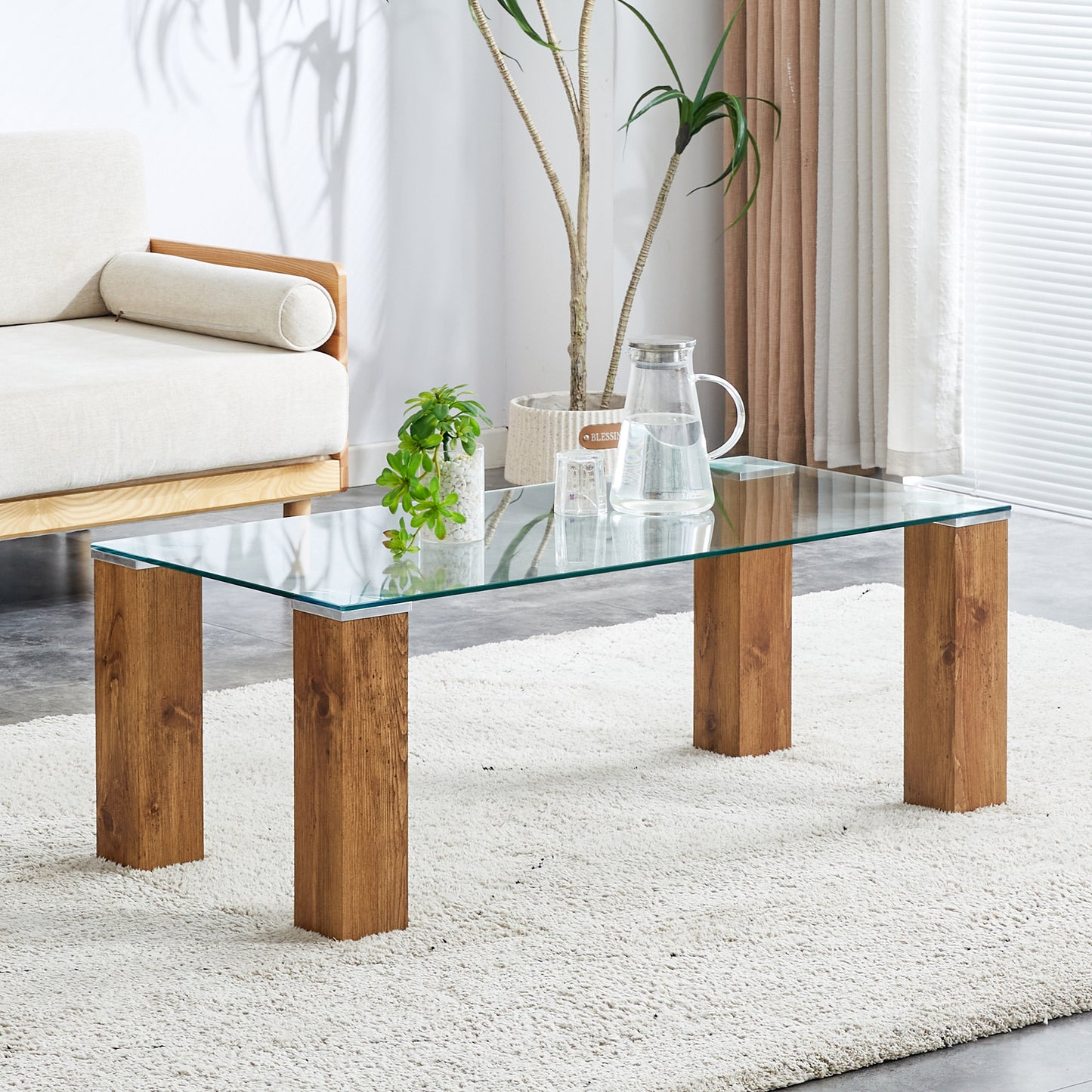 Glass-Top Coffee Table tea table with MDF Legs - Stylish Blend of Elegance and Durability