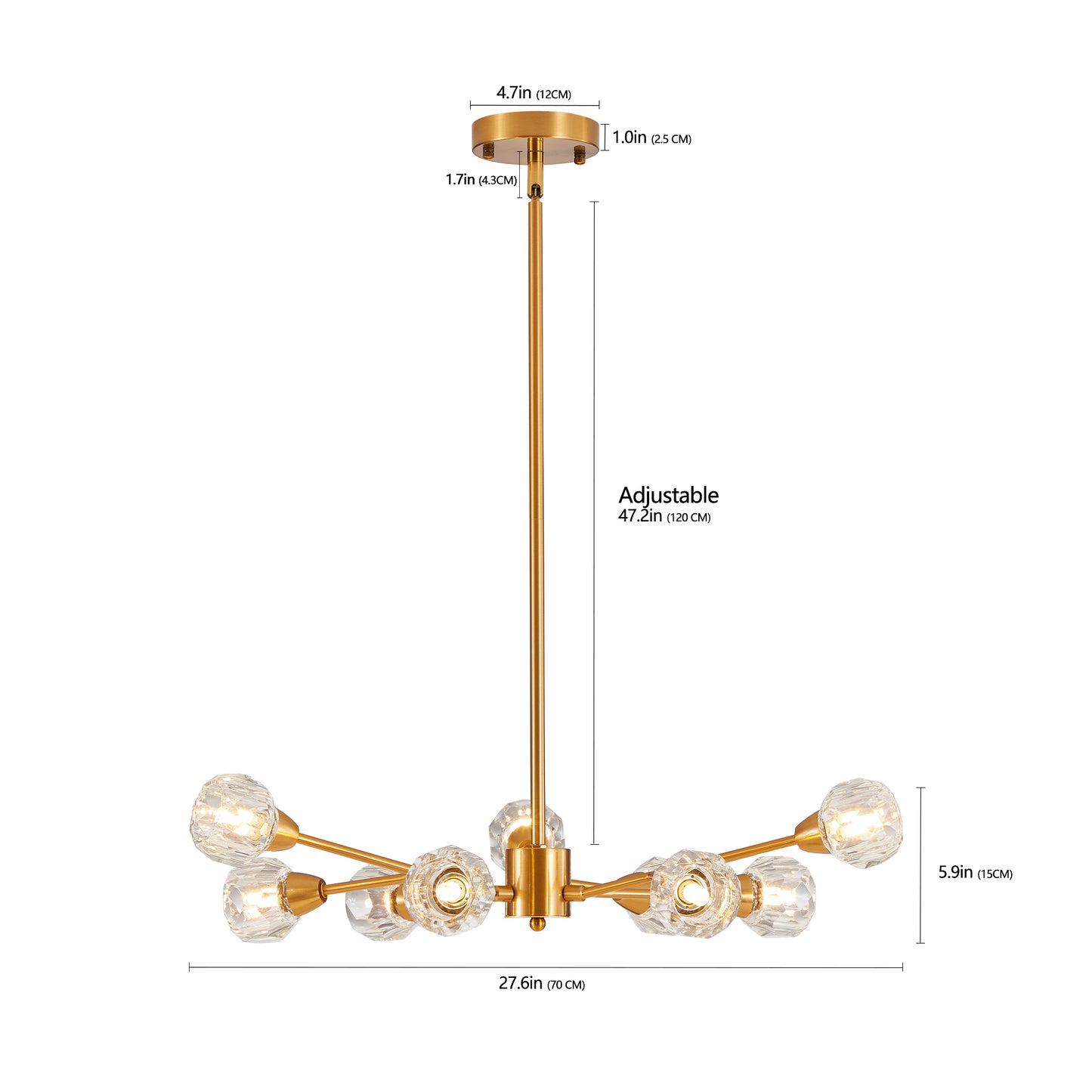 Modern Crystal Chandeliers, 9 Lights Golden Chandelier for Living Room Bedroom (Bulbs Not Included)