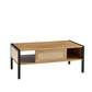 40.16" Rattan Coffee Table with Sliding Door Storage and Metal Legs, Modern Design for Living Rooms