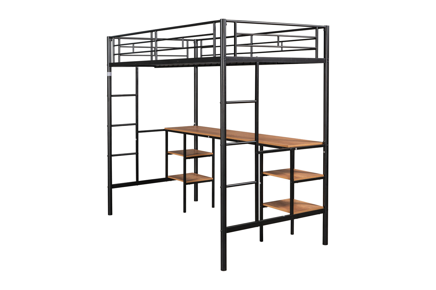 Twin loft bed with table and shelf/Heavy duty sturdy metal/Built in table and shelf/Noise reduction/Safety fence