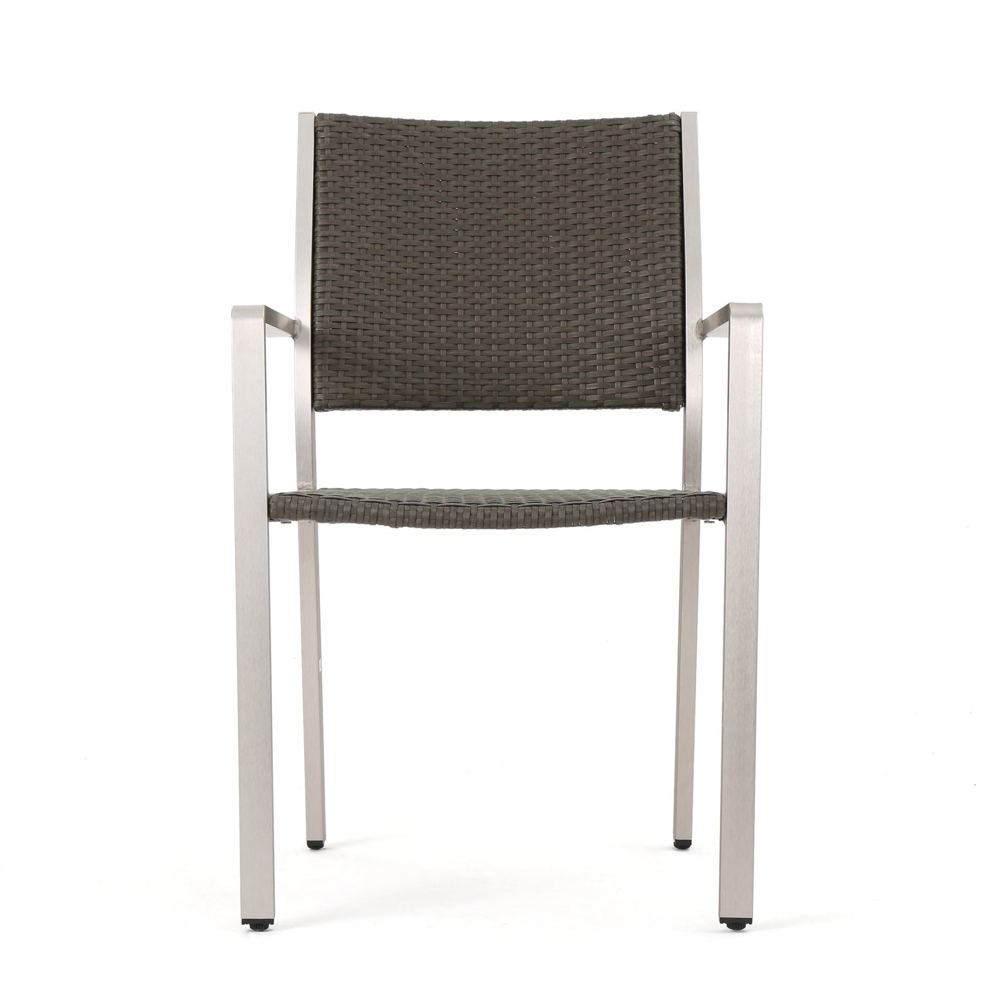 Cape Coral Outdoor Wicker Dining Chairs with Aluminum Frames, 2-Pcs Set, Grey