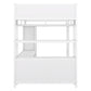 Metal loft bed with wardrobe and L-shaped desk, full-size loft bed with storage cabinet and shelf, white