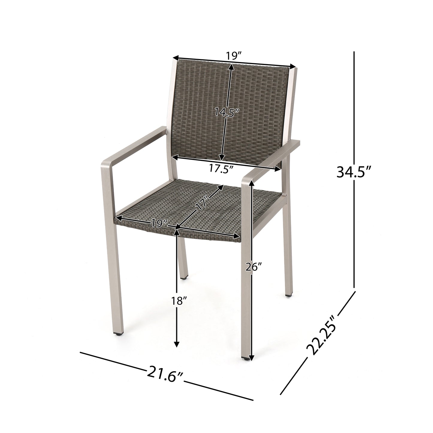 Cape Coral Outdoor Wicker Dining Chairs with Aluminum Frames, 2-Pcs Set, Grey