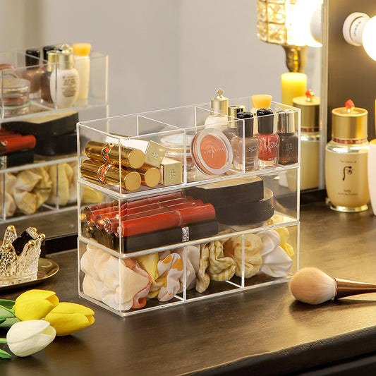 Transparent Drawer With Built-In Partition Box Dressing Table Cosmetic Lipstick Can Be Stacked For Storage Classification Of Desktop Debris