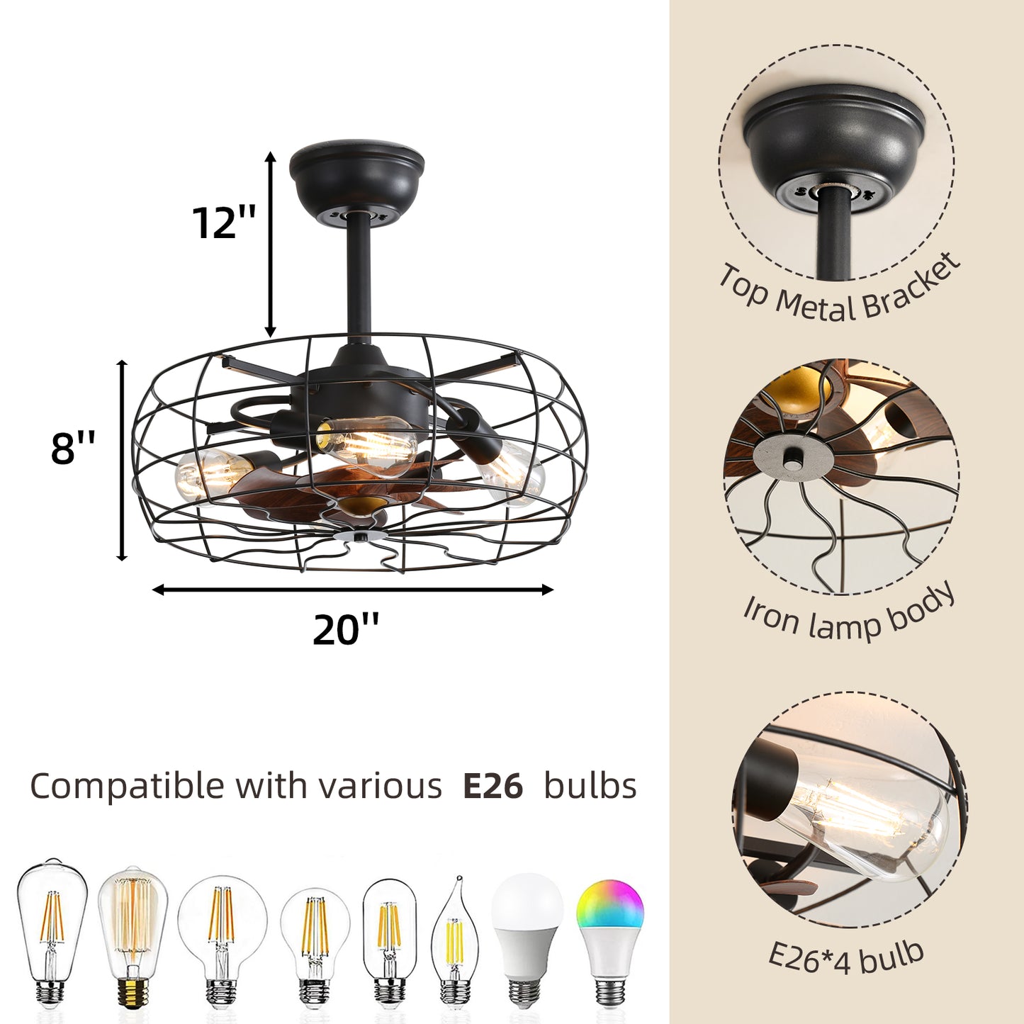 19inch Cage Retro Reiling Fan with Lights