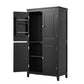 Bathroom floor storage cabinet, bathroom storage cabinet, 4-door independent cabinet, adjustable shelf, adaptive shelf, black