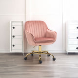 360° Pink Velvet Swivel Chair With High Back Adjustable Working Chair With Golden Color Base