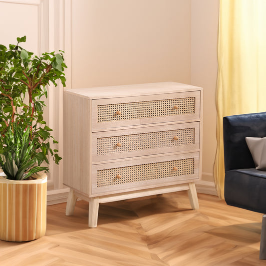 3-Drawers Rattan Storage Cabinet Rattan Drawer,for Bedroom,Living Room,Natural