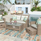 U-Style 4-Piece Patio Furniture Set, All-Weather Wicker Sectional Sofa with Ottoman and Cushions