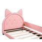 Twin Size Upholstered Daybed with Carton Ears Shaped Headboard  Pink