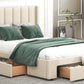 Full Size Upholstered Platform Bed with One Large Drawer in Footboard and Drawers on Each Side, Beige