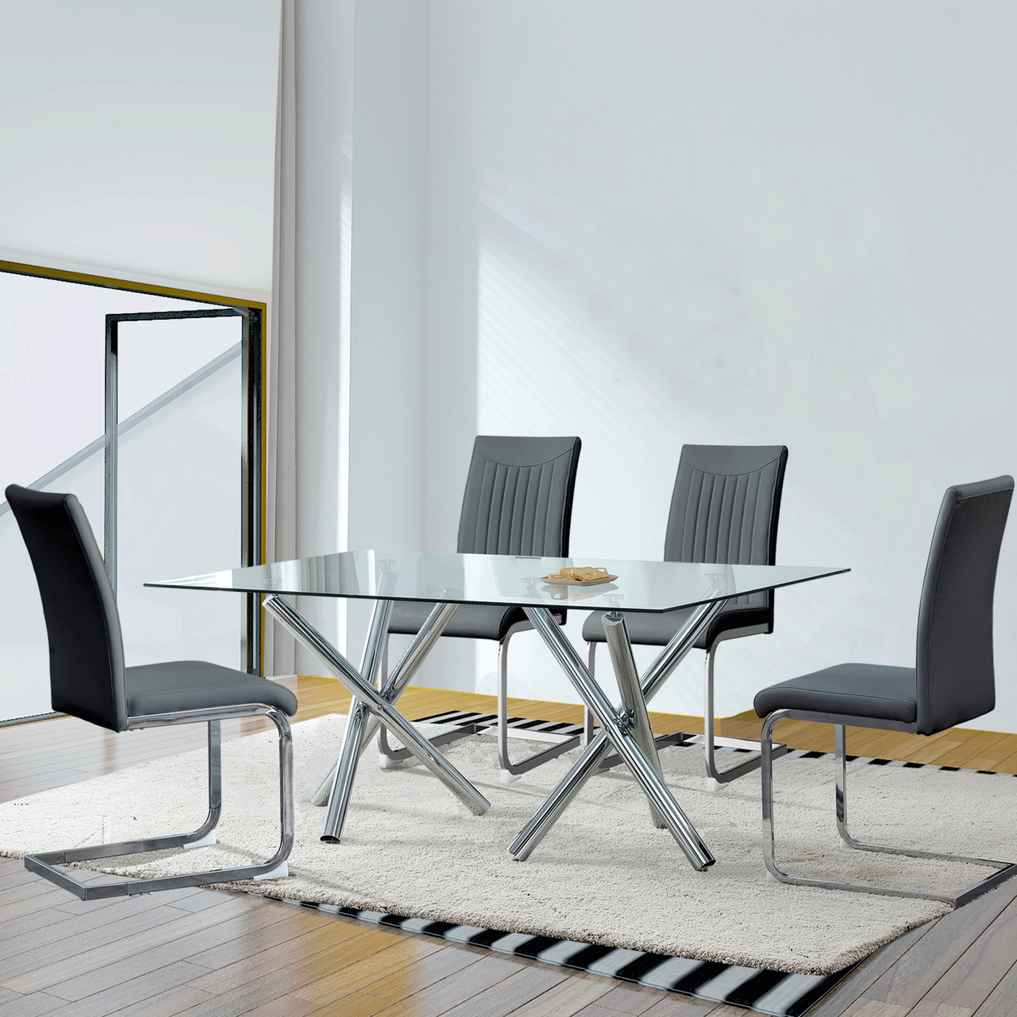 Mesa de comedor rectangular de vidrio grande, moderna y minimalista, con capacidad para 6 a 8 personas, perfecta para comedores contemporáneos