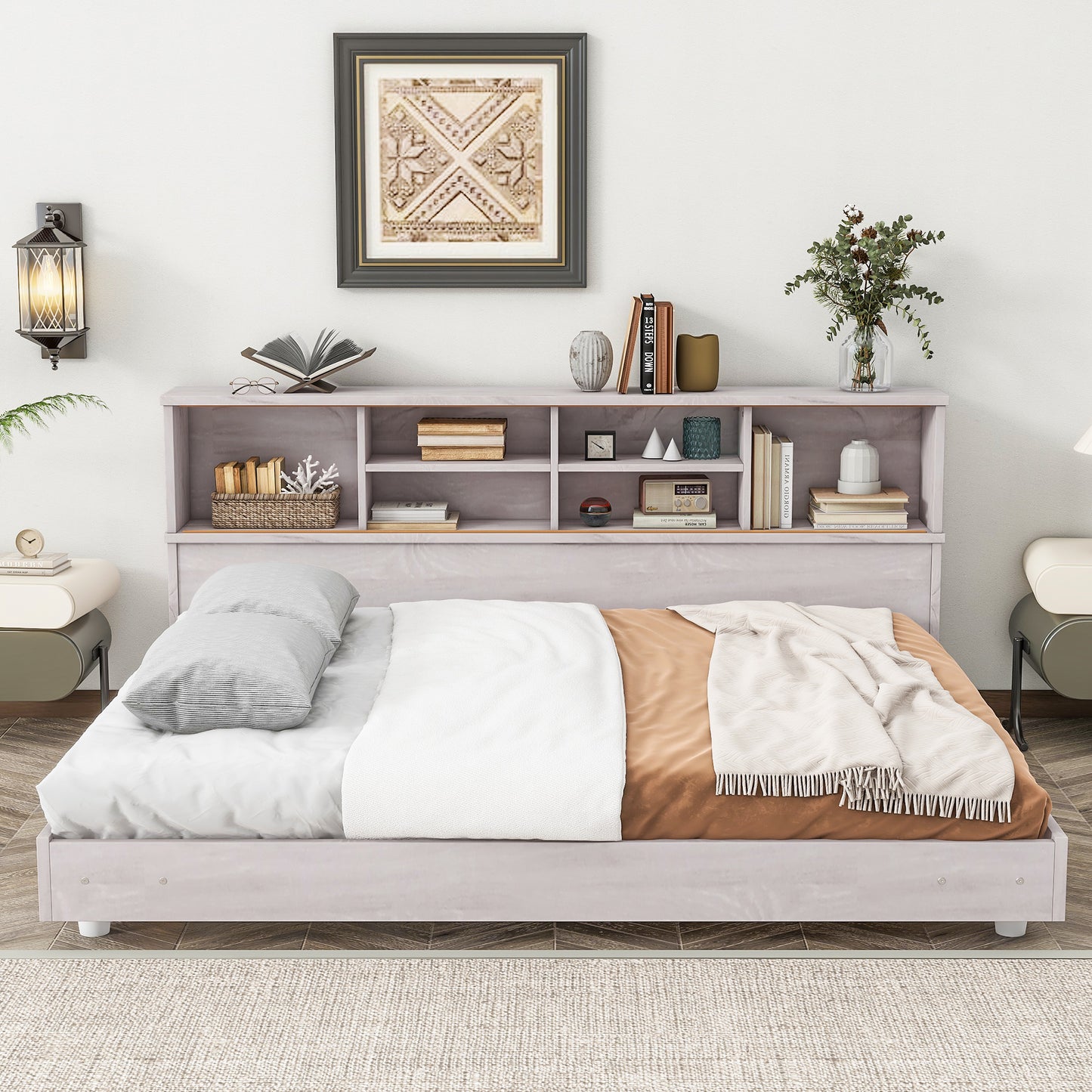 Full Size Daybed Frame with Storage Bookcases White Oak