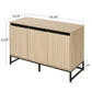 Engraved 3-Door Side Panel Cabinet with LED, Modern Coffee Bar Cabinet with Adjustable Shelves