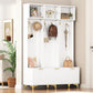 Large storage hall tree with bench, multifunctional storage platform, luxury clothes hanger equipped with 6 gold hooks