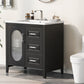 Bathroom Vanity with Sink, Bathroom Vanity Cabinet with Two Drawers and Door, Adjustable Shelf, Solid Wood and MDF, Black