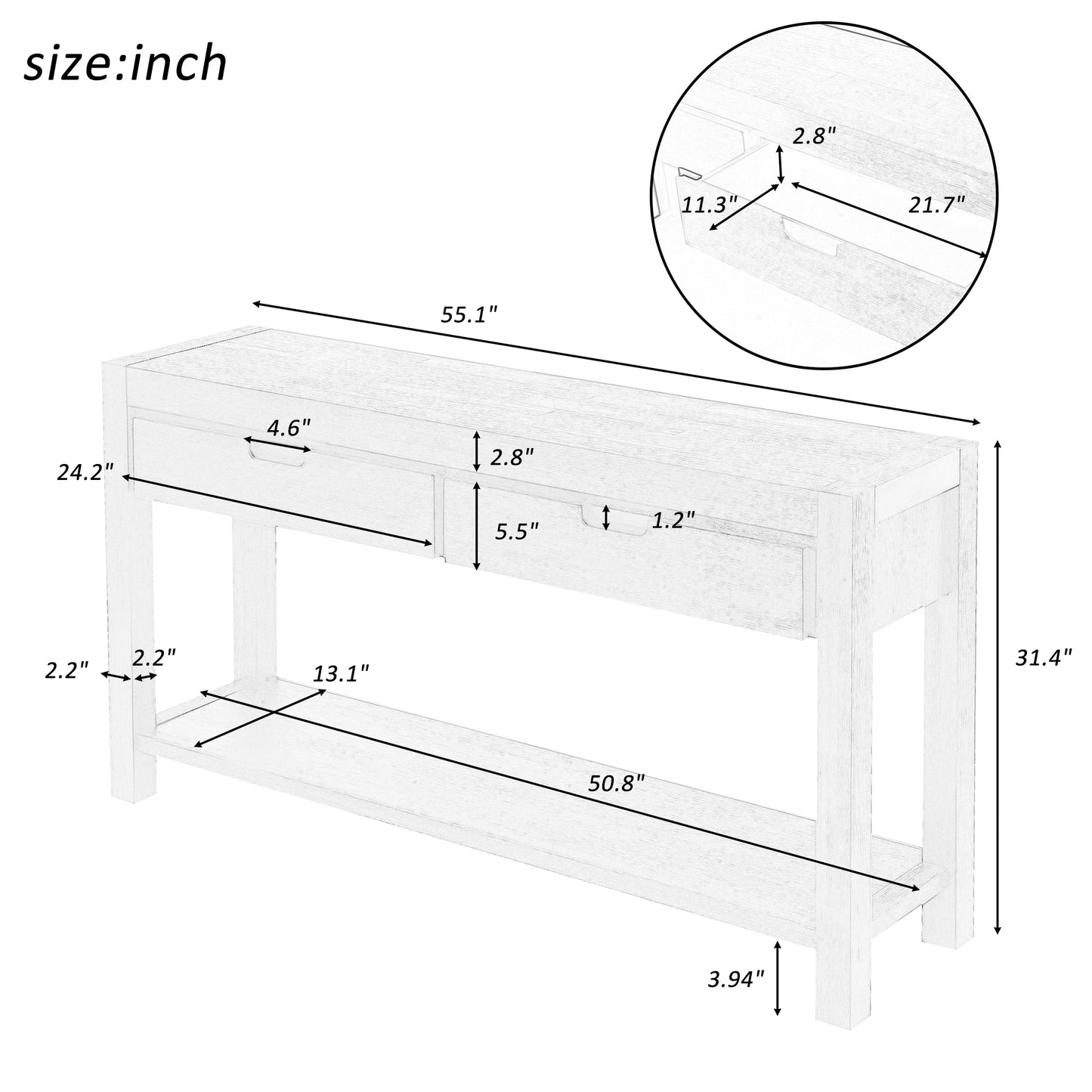 U-STYLE Console Table for Entryways and Hallways, 2 Drawers and 1 Shelf for Living Rooms