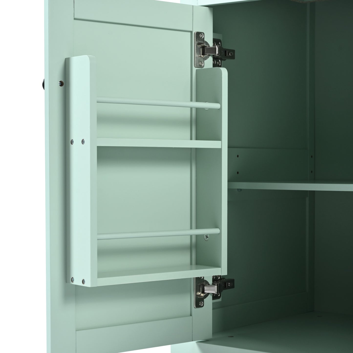 Kitchen trolley, cabinet door internal storage rack with storage cabinet and 3 dining room drawers, mint green