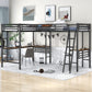 Twin Size Metal Loft Bed with Two Built-in Desks Black