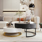 Modern Round Lift-Top Nesting Coffee Tables with 2 Drawers, White and Black Finish