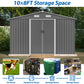 10X8 FT outdoor tool storage shed with metal foundation and lockable door, all-weather metal shed, gray