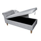 Sillón chaise longue gris de terciopelo para interiores con espacio de almacenamiento y almohada, diseño moderno tapizado con brazos enrollados