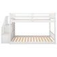 Twin over Twin Floor Bunk Bed, Ladder with Storage  White