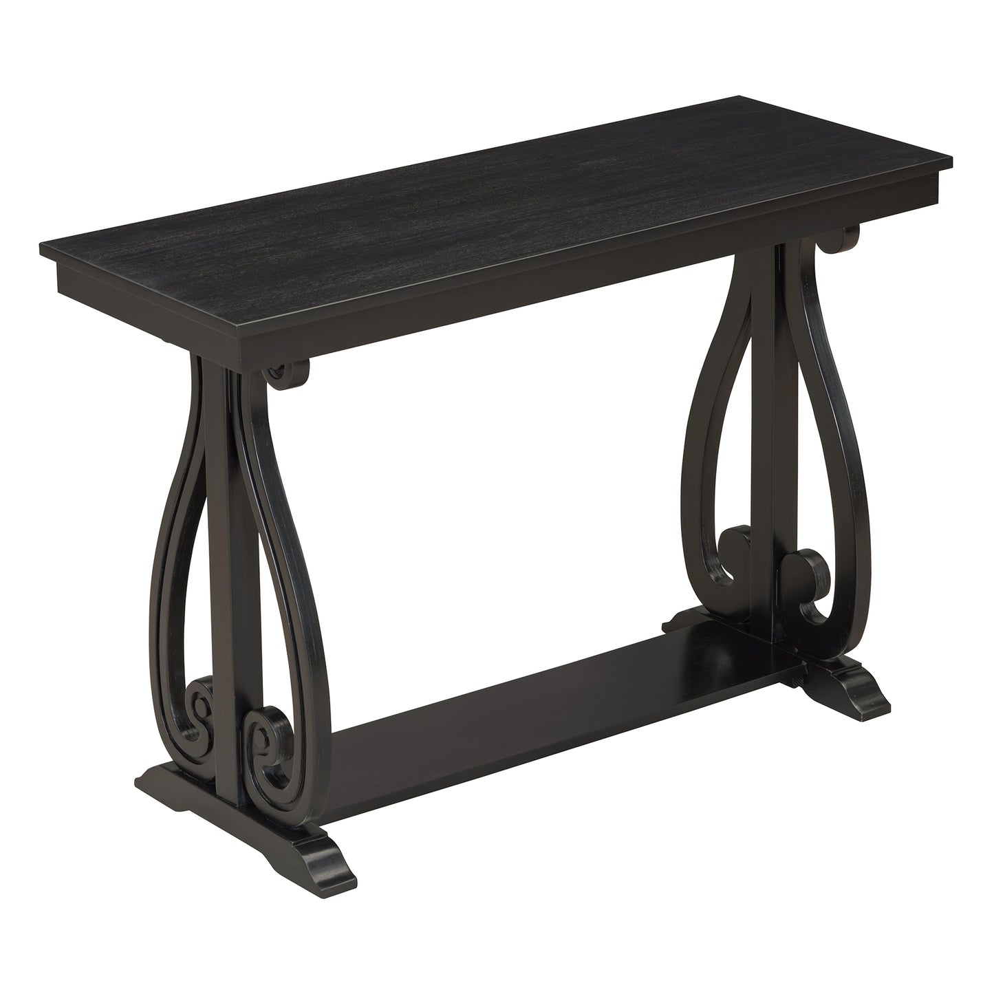 48-Inch Rustic Vintage Console Table --- Farmhouse Style Entryway Table with Open Shelf and Sturdy Construction (Black)