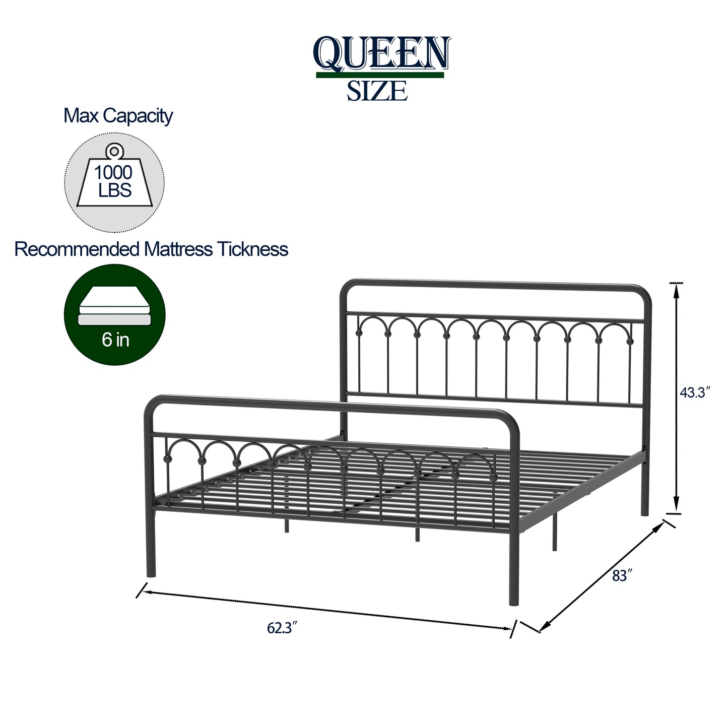 Tara Metal Bed Queen Black