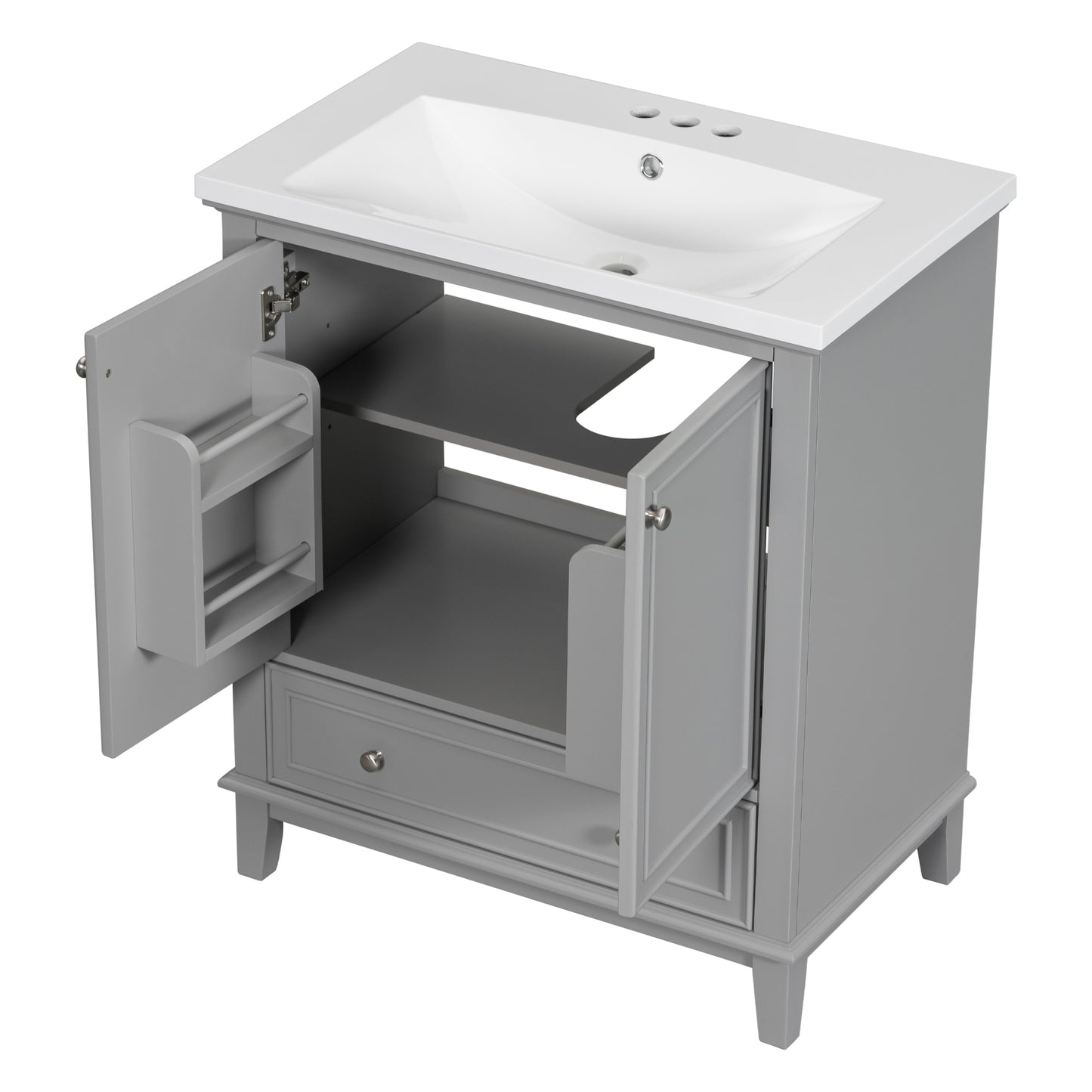 30inchgrey Bathroom Vanity with Sink ComboMulti-functional Bathroom Cabinet with Doors and Drawer Solid Frame and MDF Board