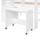 Full Size Low Loft Bed with Rolling Portable Desk, Drawers and Shelves, White