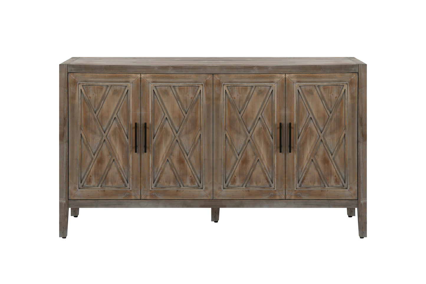 4-Door Wooden Twill Sideboard, American Country Vintage Design for Living Rooms, Dining Rooms, and Hallways, Brown