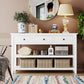 Retro Design Console Table with Two Open Shelves, Pine Solid Wood Frame and Legs, Antique White Finish