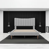 Upholstered Platform Bed Frame with Vertical Channel Tufted Headboard No Box Spring Needed Full Gray