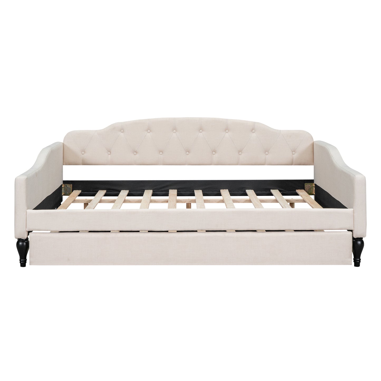 Full Size Upholstered Tufted Daybed with Twin Size Trundle, Beige