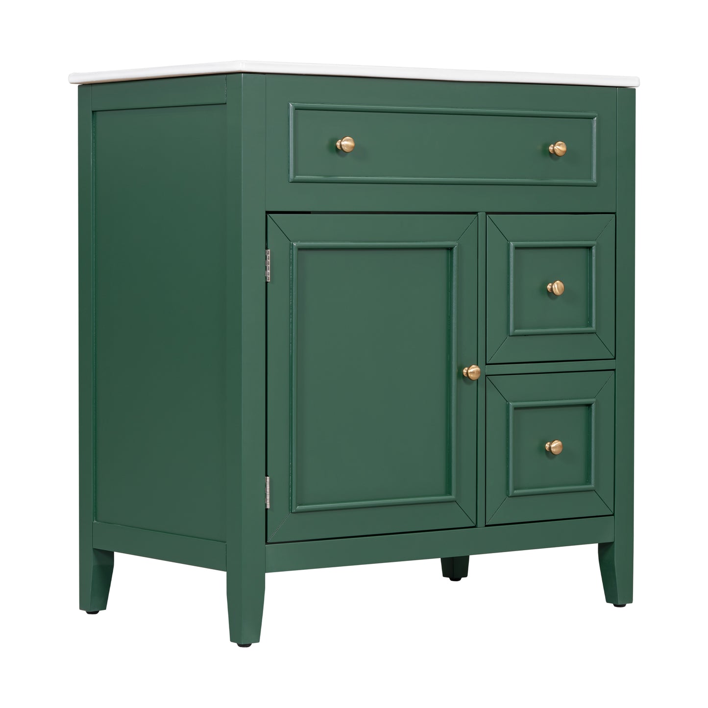 Mueble de baño de 30" con encimera de lavabo, armario de madera maciza con puerta y dos cajones, color verde