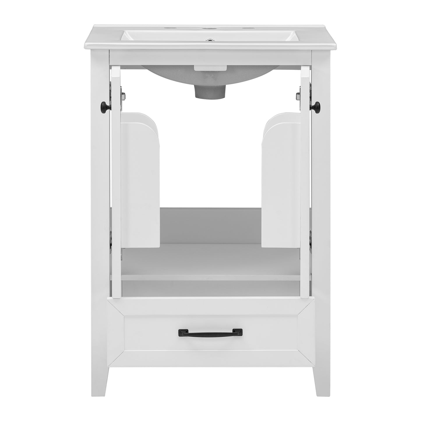 24" Bathroom Vanity with Sink, Solid Wood and MDF Cabinet with One Drawer and Doors, White Finish