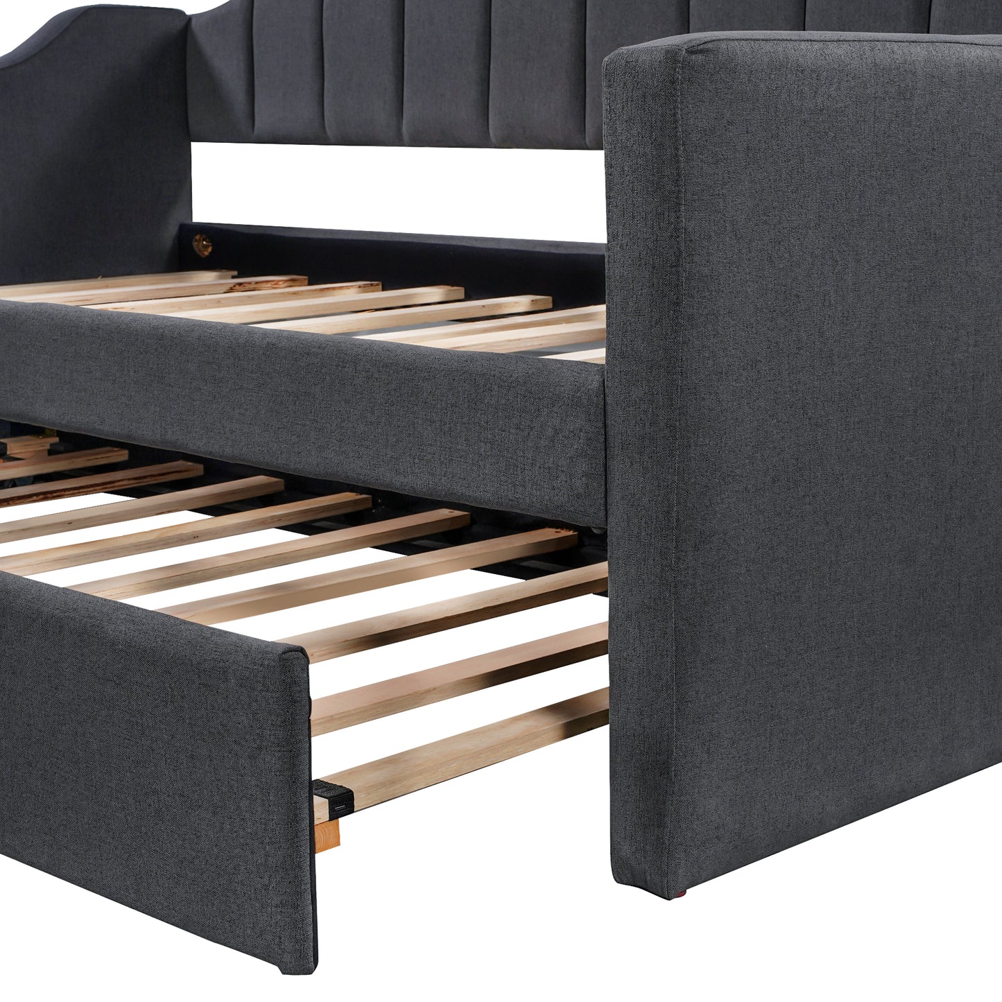 Upholstered Twin Daybed with Trundle, Black Finish for Bedrooms and Guest Rooms