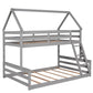 Twin over Full House Bunk Bed with Built-in Ladder Gray