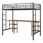 Twin loft bed with table and shelf/Heavy duty sturdy metal/Built in table and shelf/Noise reduction/Safety fence