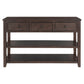 Retro Design Console Table with Two Open Shelves, Pine Solid Wood Frame and Legs, Espresso Finish