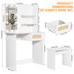 Vanity Desk Set Stool & Dressing Table with LED Lighting Mirror Drawer and Wood Cosmetic Table Chest of Drawers White Color