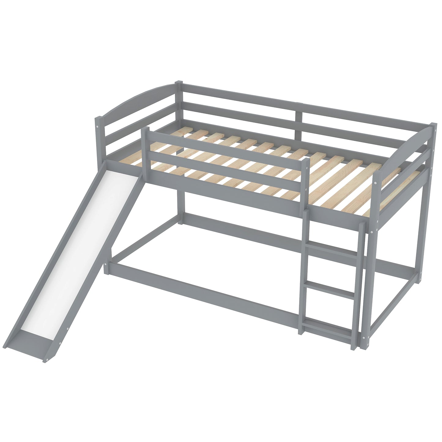 Twin over Twin Bunk Bed with Convertible Slide and Ladder Gray