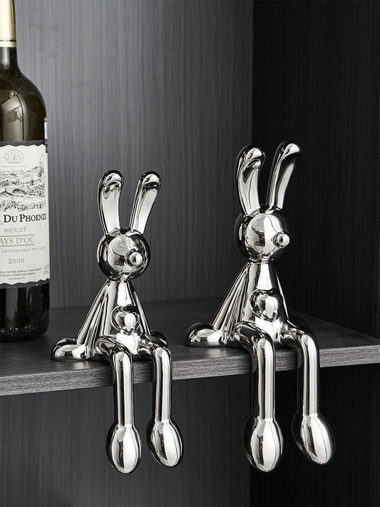 Light Luxury Electroplated Silver Plated Rabbit Decoration Living Room Wine Cabinet Desktop Hanging Foot Doll Decoration